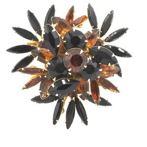 Vintage Judy Lee Brooch Amber Black Marquis Faux Gemstone  Starburst Design